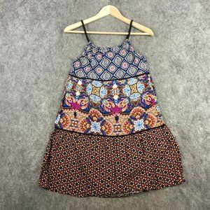 Xhilaration Dress XS Boho A Line Mini Trapeze Motif Mandala Geometric Print